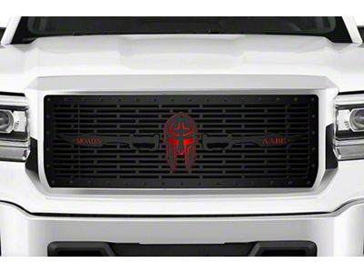 1-Piece Steel Upper Grille Insert; Molon Labe with Red Acrylic Underlay (14-15 Sierra 1500)