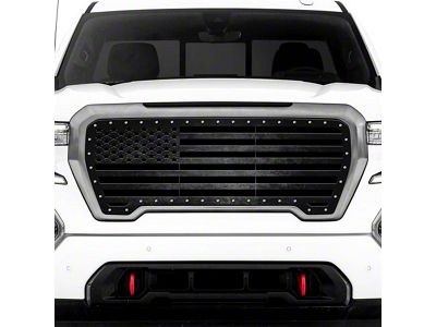 1-Piece Steel Upper Grille Insert; Printed Distressed Straight American Flag (19-21 Sierra 1500; 2022 Sierra 1500 Limited)