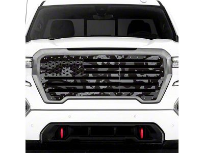 1-Piece Steel Upper Grille Insert; Printed Subdued Camo Straight American Flag (19-21 Sierra 1500; 2022 Sierra 1500 Limited)