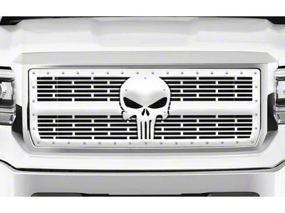 1-Piece Steel Upper Grille Insert; Punisher with Steel Finish (14-15 Sierra 1500)