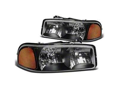 2-Piece Headlights with Amber Corner Lights; Black Housing; Clear Lens (99-06 Sierra 1500)