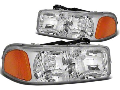 2-Piece Headlights with Amber Corner Lights; Chrome Housing; Clear Lens (99-06 Sierra 1500)