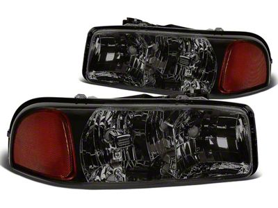 2-Piece Headlights with Amber Corner Lights; Smoked Housing; Clear Lens (99-06 Sierra 1500)