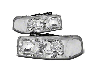 2-Piece Headlights with Clear Corner Lights; Chrome Housing; Clear Lens (99-06 Sierra 1500)