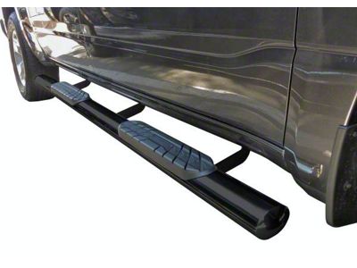 4-Inch Straight Oval Side Step Bars; Textured Black (19-25 Sierra 1500 Crew Cab)