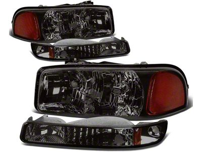 4-Piece Headlights with Amber Corner Lights; Smoked Housing; Clear Lens (99-06 Sierra 1500)