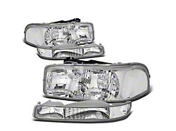 4-Piece Headlights with Clear Corner Lights; Chrome Housing; Clear Lens (99-06 Sierra 1500)