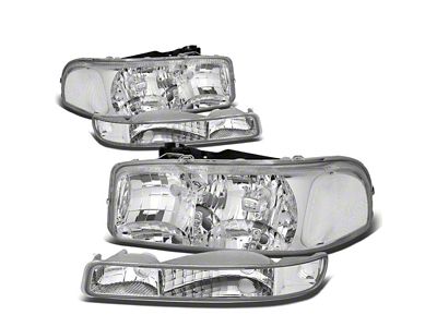 4-Piece Headlights with Clear Corner Lights; Chrome Housing; Clear Lens (99-06 Sierra 1500)