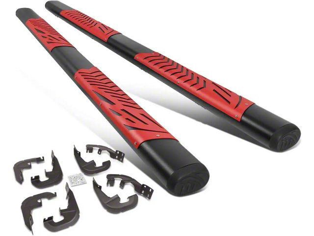 5-Inch Running Boards; Black and Red (19-24 Sierra 1500 Crew Cab)