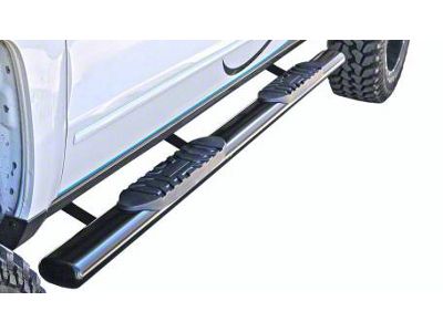 5-Inch Straight Oval Side Step Bars; Rocker Mount; Semi-Gloss Black (07-18 Sierra 1500 Extended/Double Cab)