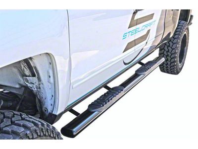 5-Inch Straight Oval Side Step Bars; Semi-Gloss Black (19-25 Sierra 1500 Double Cab)