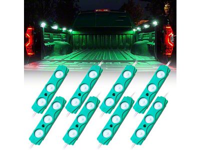 8-LED Rock Light Pod Truck Bed Lighting Kit; Green (Universal; Some Adaptation May Be Required)