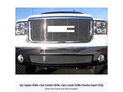 Aluminum Billet Upper and Lower Grille Overlay; Polished (07-13 Sierra 1500)