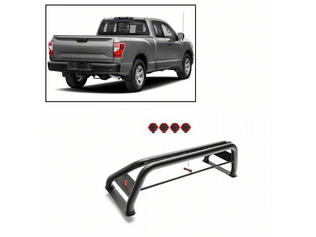 Atlas Roll Bar with 7-Inch Red Round LED Lights; Black (01-24 Sierra 1500)