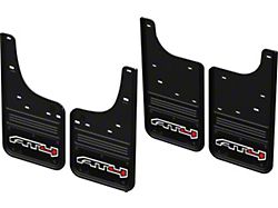 Black Wrap No-Drill Mud Flaps with AT4 Logo; Front and Rear (19-26 Sierra 1500, Excluding AT4X)