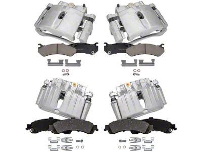 Brake Calipers with Ceramic Brake Pads; Front and Rear (01-06 Sierra 1500 w/ Dual Piston Rear Calipers)