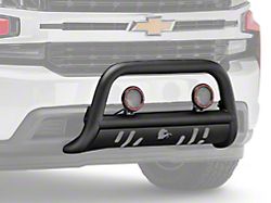 Bull Bar with 5.30-Inch Red Round Flood LED Lights; Black (19-26 Sierra 1500)