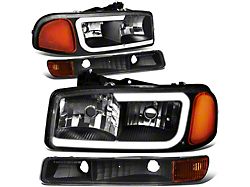 C-Bar LED DRL Headlights with Amber Corners; Black Housing; Clear Lens (99-06 Sierra 1500)