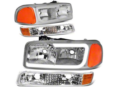 C-BAR LED DRL Headlights with Amber Corners; Chrome Housing; Clear Lens (99-06 Sierra 1500)