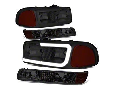 C-Bar LED DRL Headlights with Amber Corners; Chrome Housing; Smoked Lens (99-06 Sierra 1500, Excluding C3 & Denali)