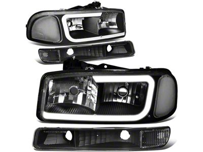 C-Bar LED DRL Headlights with Amber Corners; Clear Housing; Clear Lens (99-06 Sierra 1500)