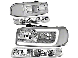 C-BAR LED DRL Headlights with Clear Corners; Chrome Housing; Clear Lens (99-06 Sierra 1500)