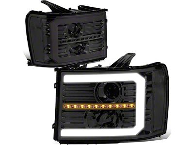 C-Bar LED DRL Sequential Projector Headlights with Clear Corners; Chrome Housing; Smoked Lens (07-13 Sierra 1500)