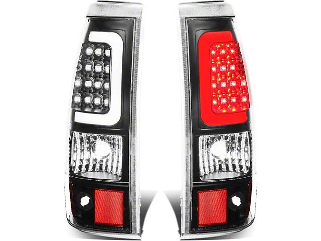 C-Bar LED Tail Lights; Black Housing; Clear Lens (03-06 Sierra 1500 Fleetside)