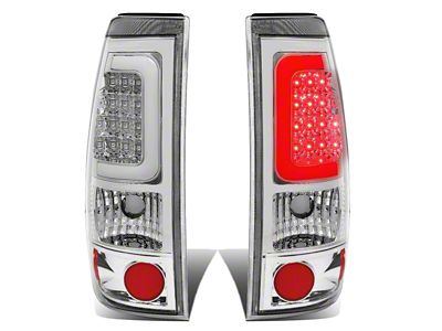 C-Bar LED Tail Lights; Chrome Housing; Clear Lens (99-03 Sierra 1500 Fleetside)
