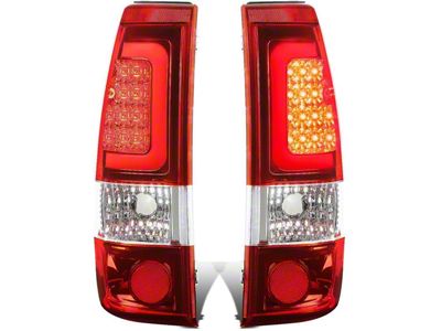 C-Bar LED Tail Lights; Chrome Housing; Red Lens (99-03 Sierra 1500 Fleetside)