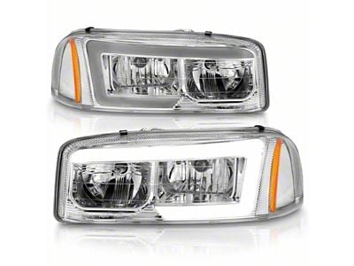 C-Light Bar Style Crystal Headlights; Chrome Housing; Clear Lens (99-06 Sierra 1500)