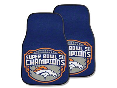 Carpet Front Floor Mats with Denver Broncos 2016 Super Bowl L Champions Logo; Navy (Universal; Some Adaptation May Be Required)