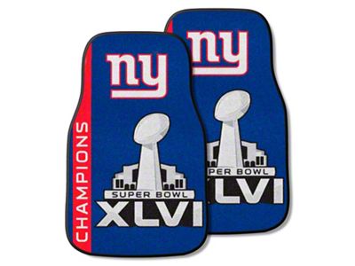 Carpet Front Floor Mats with New York Giants 2012 Super Bowl XLVI Champions Logo; Blue (Universal; Some Adaptation May Be Required)