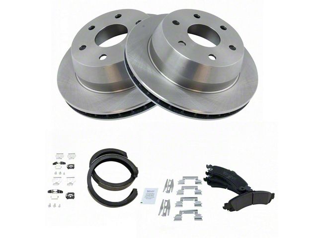 Ceramic 6-Lug Brake Rotor, Pad and Parking Shoe Kit; Rear (02-06 Sierra 1500 w/ 13-Inch Rotors & Quadrasteer)