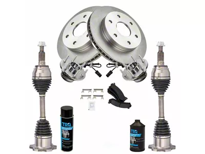 Ceramic 6-Lug Brake Rotor, Pad, CV Axles and Wheel Bearings Kit; Front (99-06 4WD Sierra 1500)