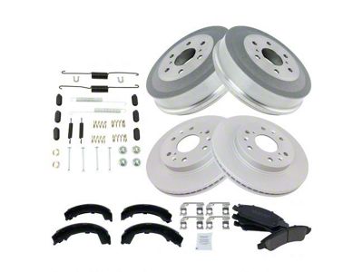 Ceramic 6-Lug Brake Rotor, Pad and Drum Kit; Front and Rear (09-13 Sierra 1500 w/ Rear Drum Brakes)