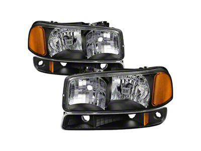 Crystal Headlights and Bumper Lights; Black Housing; Clear Lens (99-06 Sierra 1500, Excluding Denali)