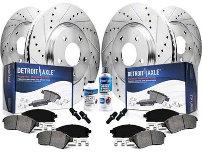 Drilled and Slotted 6-Lug Brake Rotor, Pad, Brake Fluid and Cleaner Kit; Front and Rear (14-18 Sierra 1500)