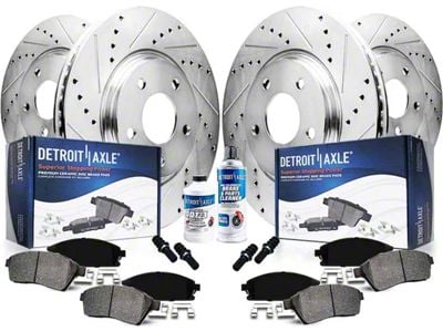 Drilled and Slotted 6-Lug Brake Rotor, Pad, Brake Fluid and Cleaner Kit; Front and Rear (14-18 Sierra 1500)