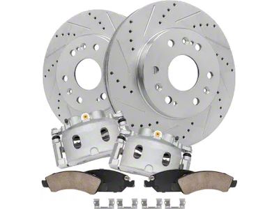 Drilled and Slotted 6-Lug Brake Rotor, Pad and Caliper Kit; Front (07-18 Sierra 1500)