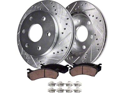 Drilled and Slotted 6-Lug Brake Rotor and Pad Kit; Front (05-06 Sierra 1500 w/ Rear Drum Brakes; 07-18 Sierra 1500)