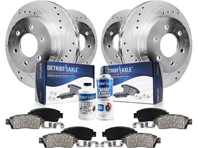Drilled and Slotted 6-Lug Brake Rotor, Pad, Brake Fluid and Cleaner Kit; Front and Rear (99-06 Sierra 1500 w/ Single Piston Rear Calipers)