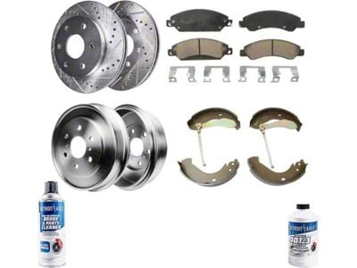 Drilled and Slotted 6-Lug Brake Rotor, Pad, Brake Fluid and Cleaner Kit; Front and Rear (05-08 Sierra 1500 w/ Rear Drum Brakes)