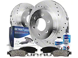 Drilled and Slotted 6-Lug Brake Rotor, Pad, Brake Fluid and Cleaner Kit; Front (05-18 Sierra 1500 w/ Rear Drum Brakes)