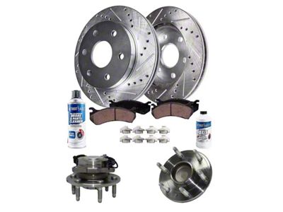 Drilled and Slotted 6-Lug Brake Rotor, Pad, Hub Assembly, Brake Fluid and Cleaner Kit; Front (07-13 2WD Sierra 1500)