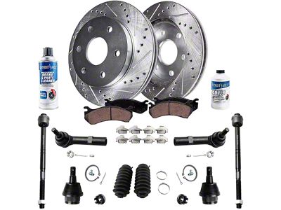 Drilled and Slotted 6-Lug Brake Rotor, Pad, Brake Fluid, Cleaner, Lower Ball Joint and Tie Rod Kit; Front (08-13 Sierra 1500 w/ Rear Disc Brakes)
