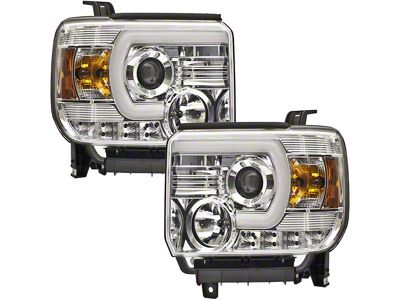 DRL Projector Headlights; Chrome Housing; Clear Lens (14-15 Sierra 1500)