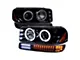 Dual Halo Projector Headlights with LED Sequential Turn Signals Bumper Lights; Gloss Black Housing; Smoked Lens (99-06 Sierra 1500, Excluding Denali)
