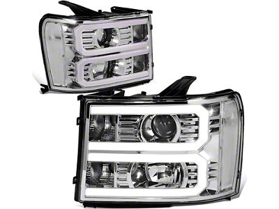 Dual U-Bar LED DRL Headlights; Chrome Housing; Clear Lens (07-13 Sierra 1500)