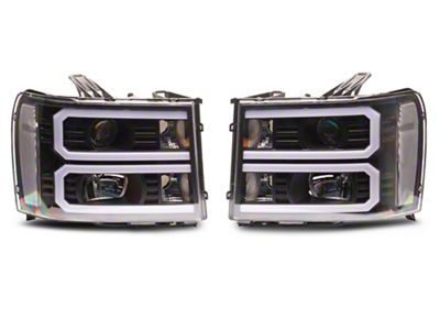 Dual U-Bar LED DRL Headlights with Clear Corners; Black Housing; Clear Lens (07-13 Sierra 1500)